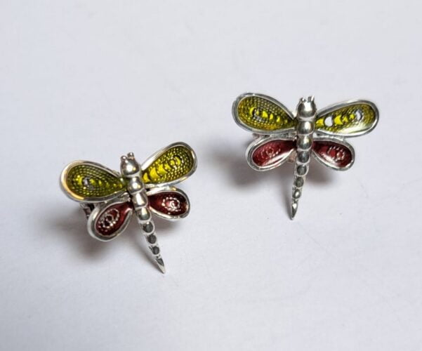 vlinders oorstekers zilver emaille