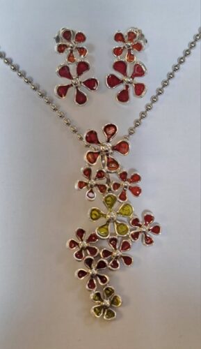 zilver hanger en oorstekers met emaille